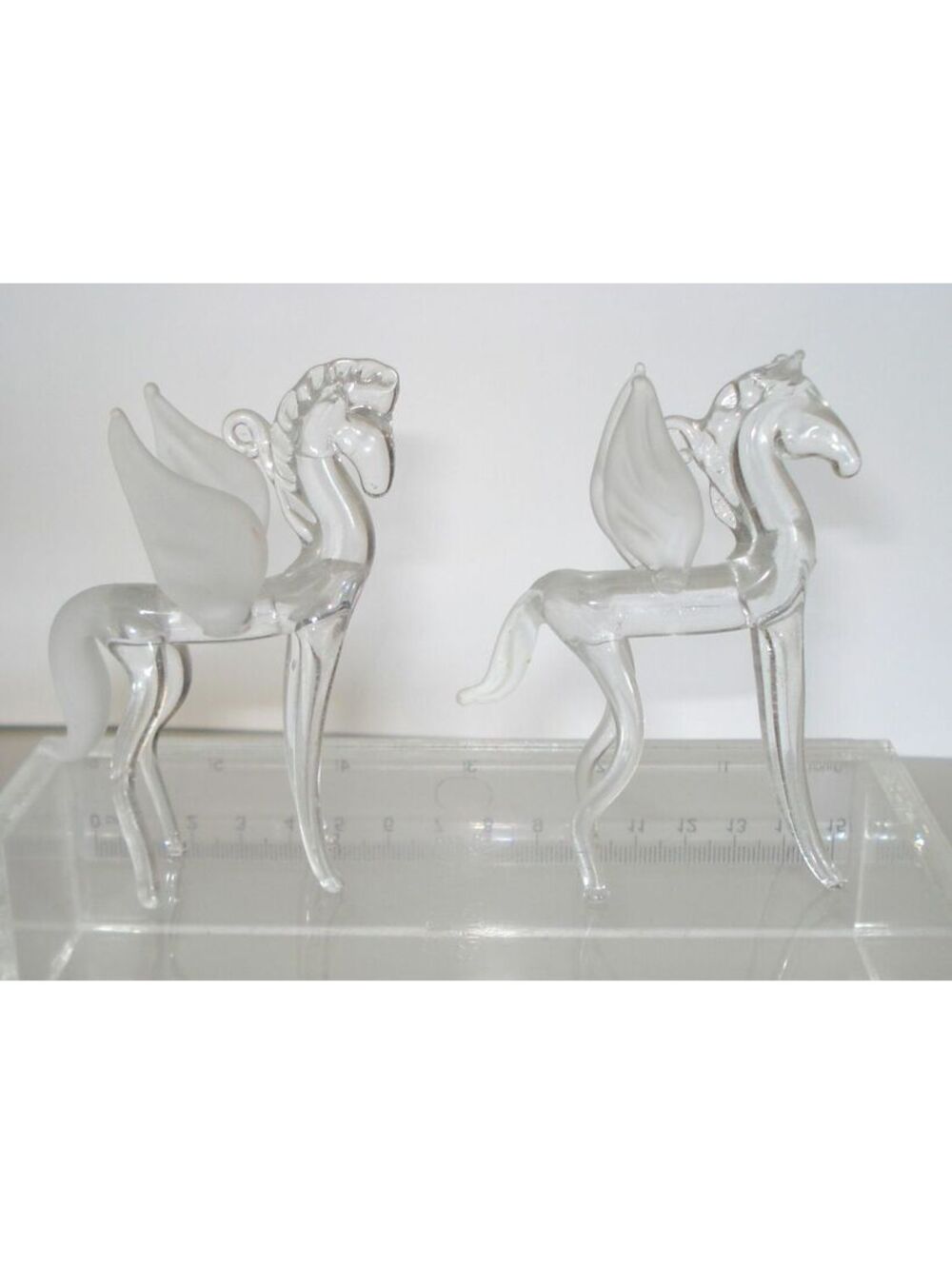 Two Vintage Silvestri Handblown Frosted Glass Pegasus Figurine Ornaments